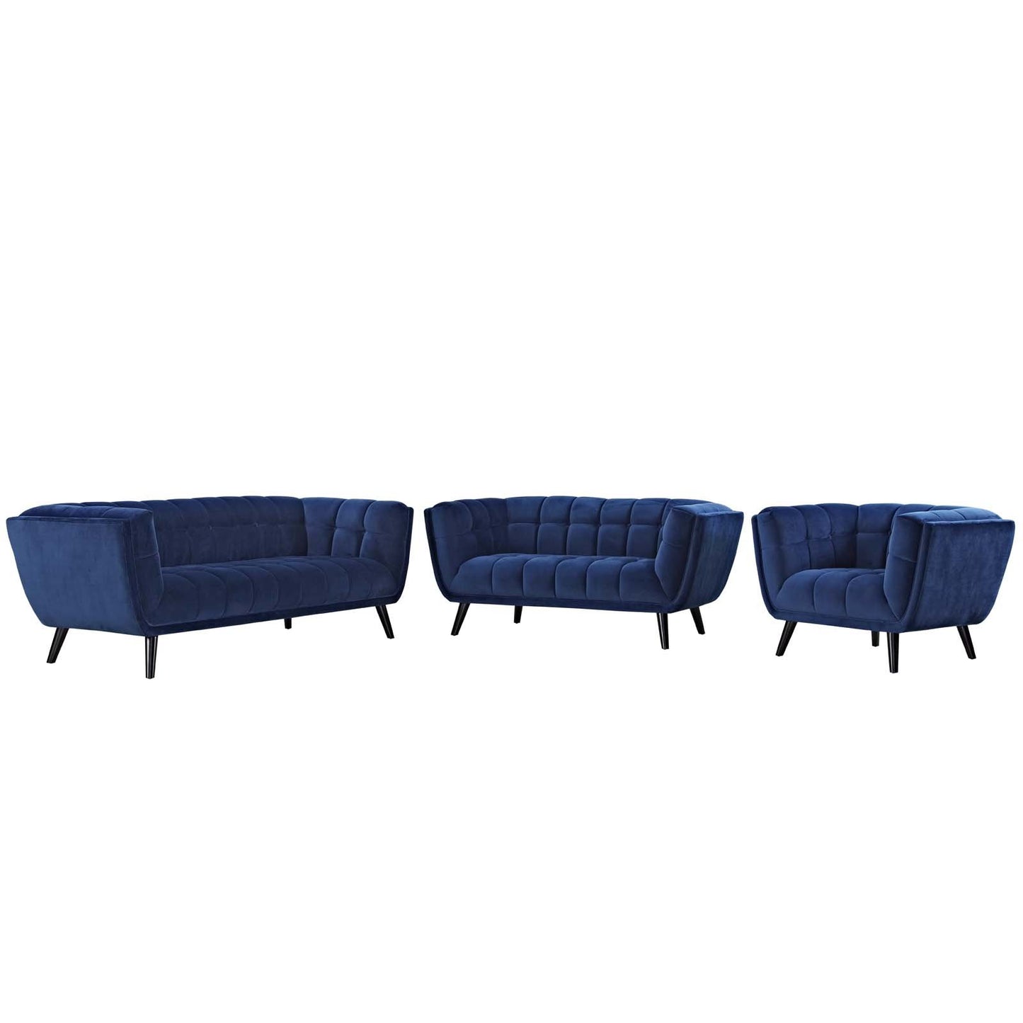 Modway Bestow 3 Piece Performance Velvet Sofa Loveseat and Armchair Set