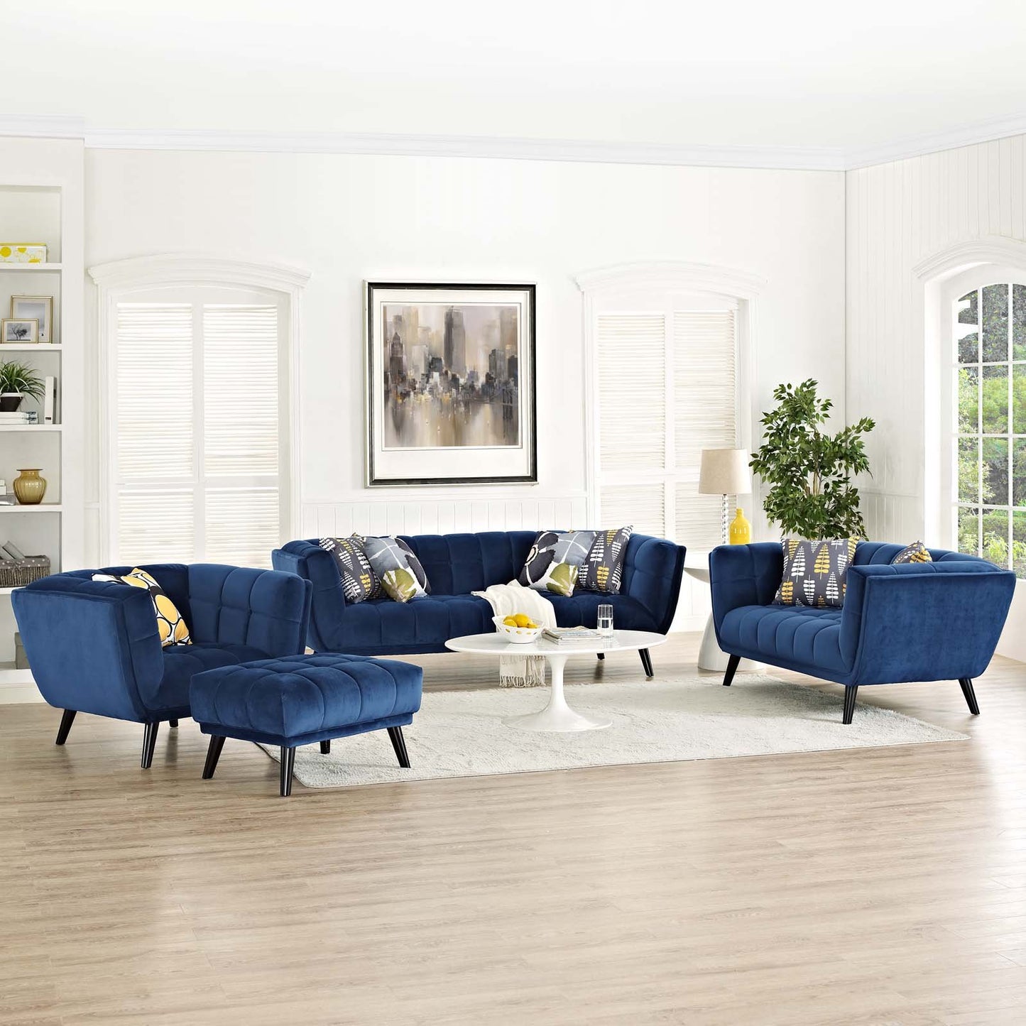 Modway Bestow 3 Piece Performance Velvet Sofa Loveseat and Armchair Set