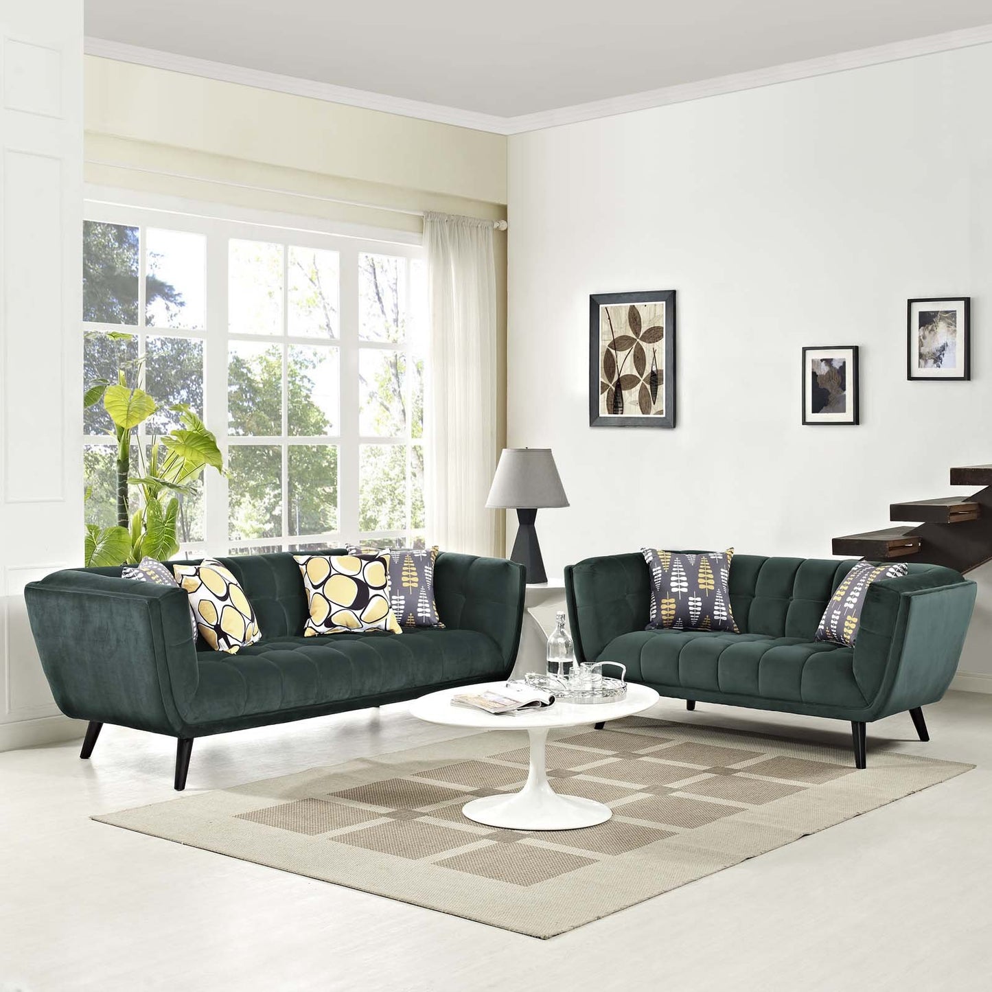 Modway Bestow 2 Piece Performance Velvet Sofa and Loveseat Set