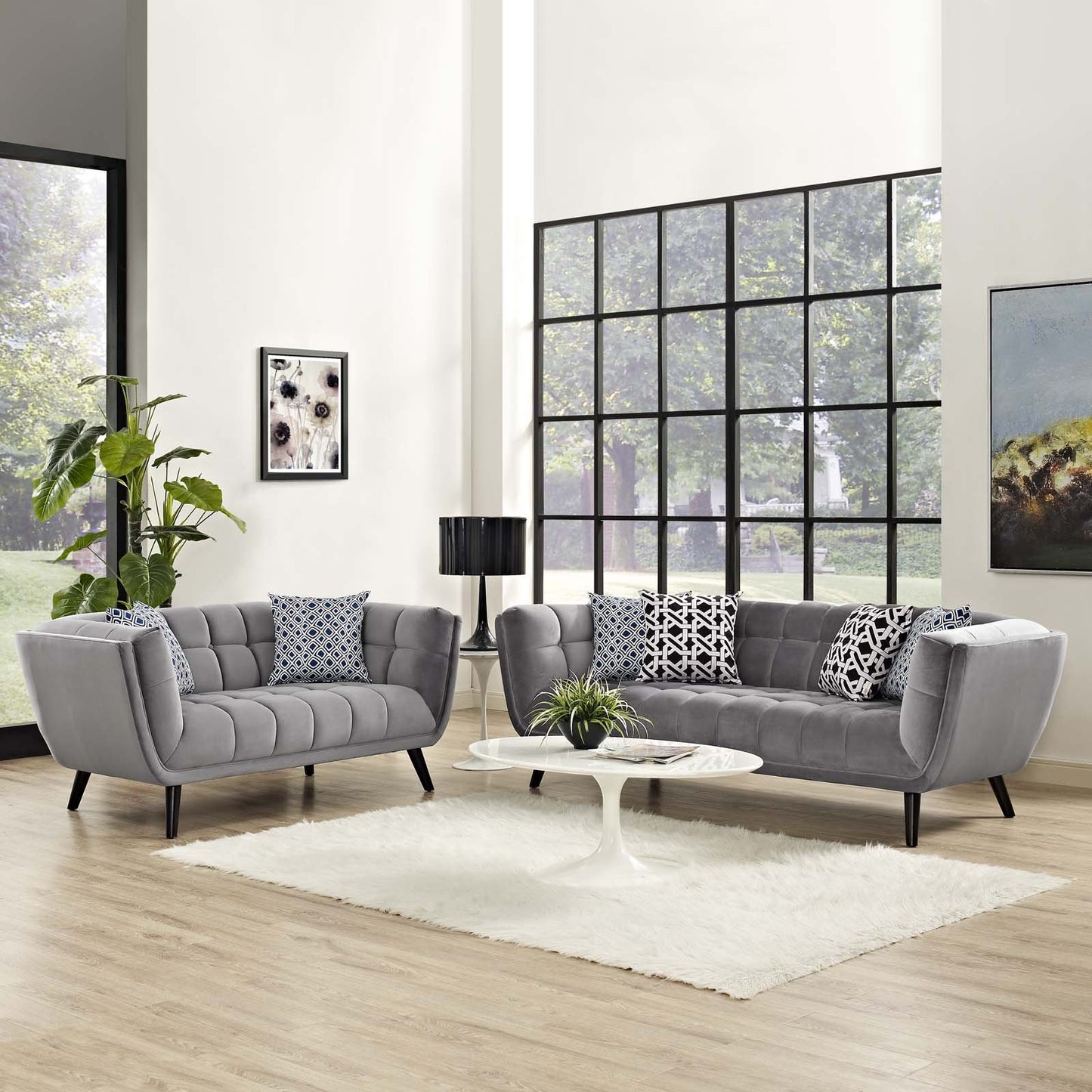 Modway Bestow 2 Piece Performance Velvet Sofa and Loveseat Set