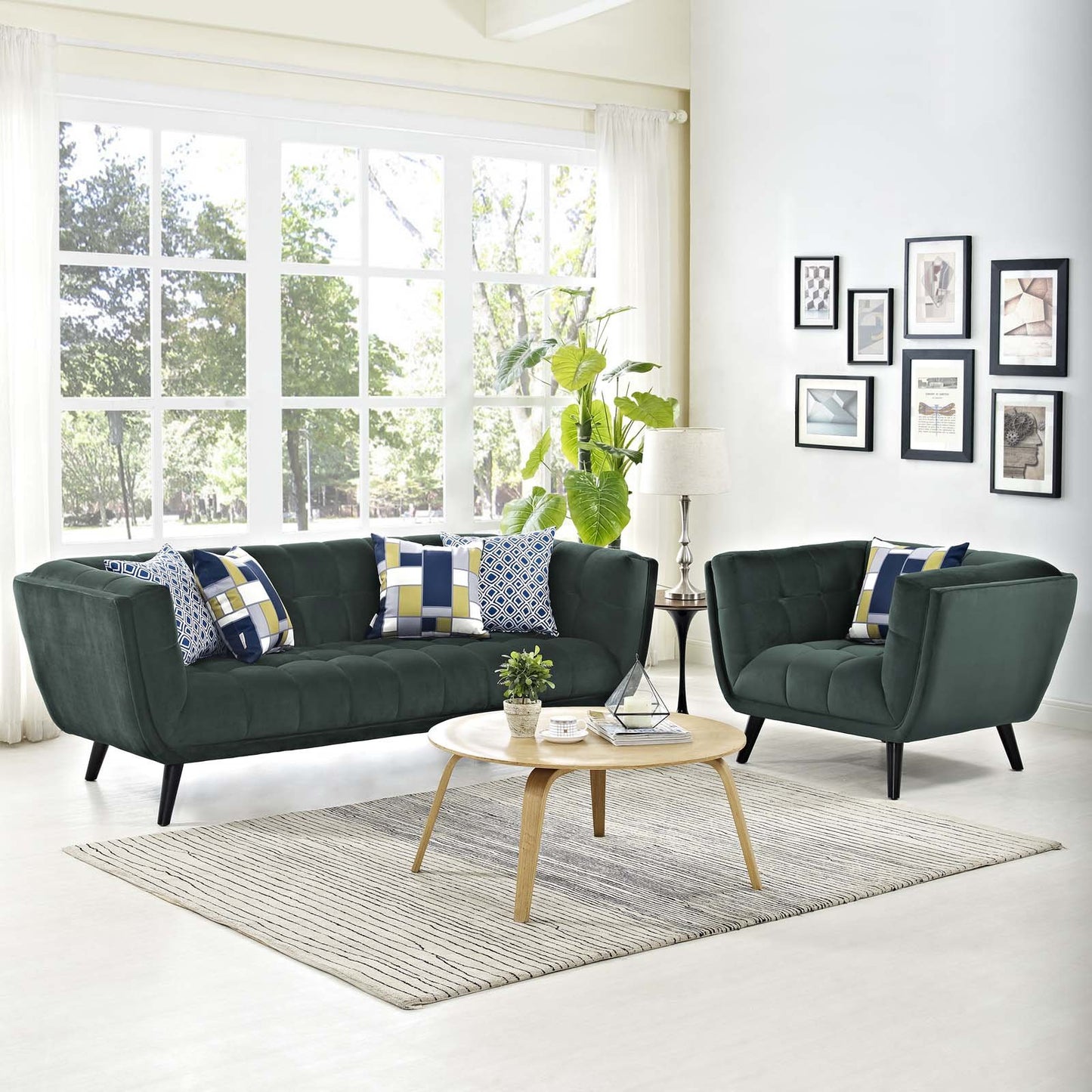 Modway Bestow 2 Piece Performance Velvet Sofa and Armchair Set