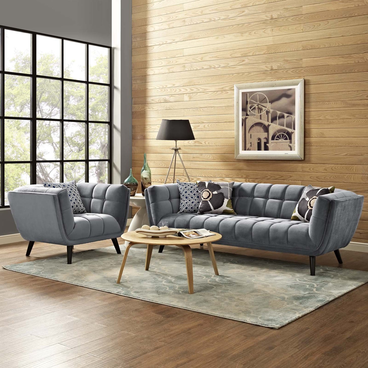 Modway Bestow 2 Piece Performance Velvet Sofa and Armchair Set