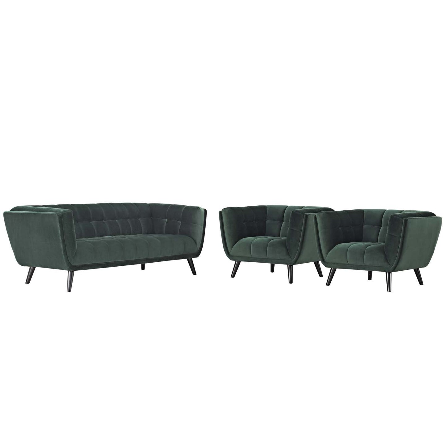 Modway Bestow 3 Piece Performance Velvet Sofa and Armchair Set
