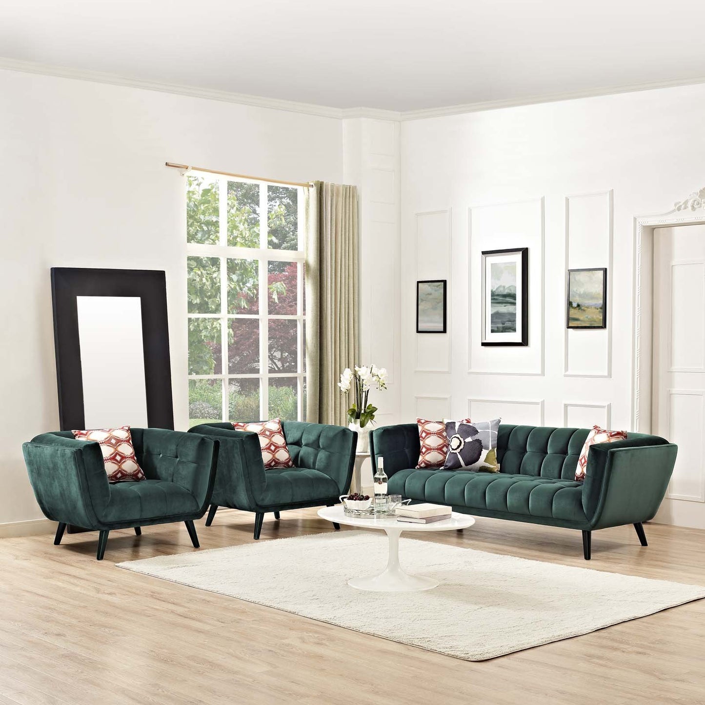 Modway Bestow 3 Piece Performance Velvet Sofa and Armchair Set