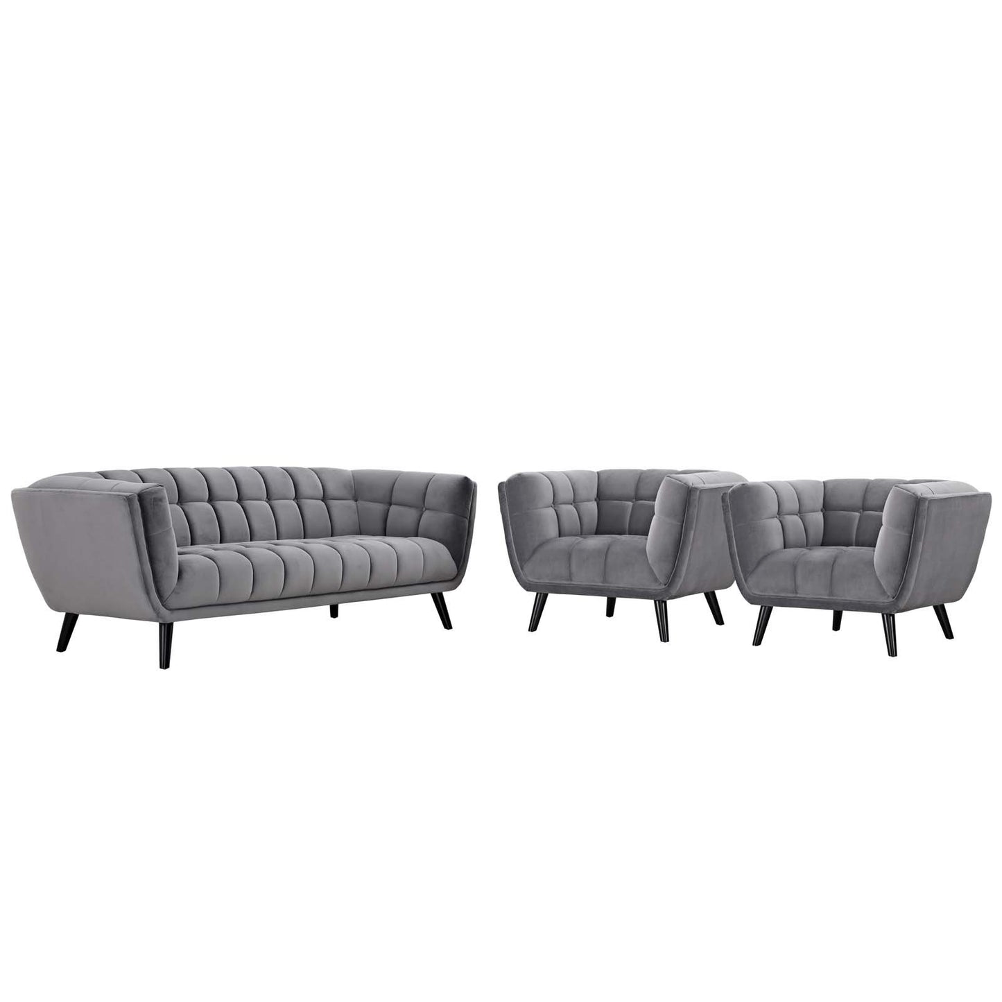 Modway Bestow 3 Piece Performance Velvet Sofa and Armchair Set