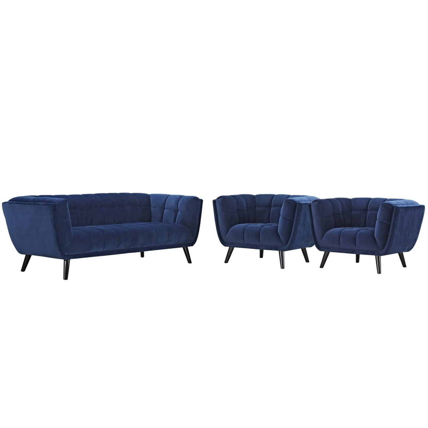 Modway Bestow 3 Piece Performance Velvet Sofa and Armchair Set