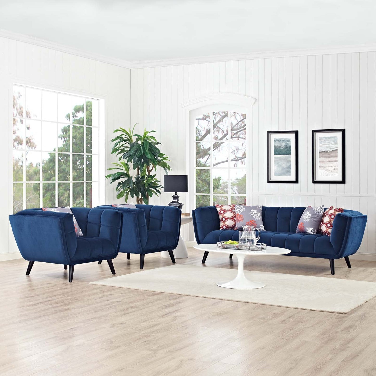 Modway Bestow 3 Piece Performance Velvet Sofa and Armchair Set