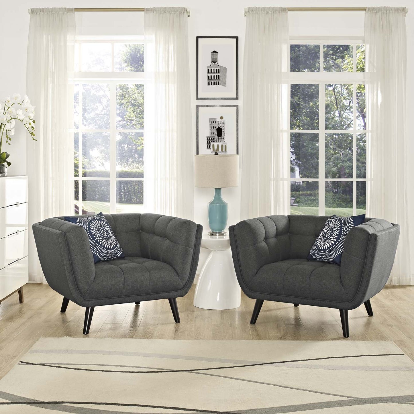 Modway Bestow 2 Piece Upholstered Fabric Armchair Set