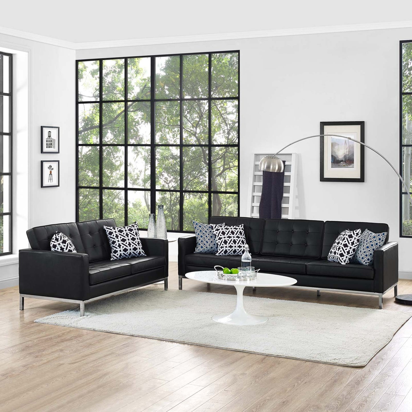 Modway Loft 2 Piece Leather Sofa and Loveseat Set