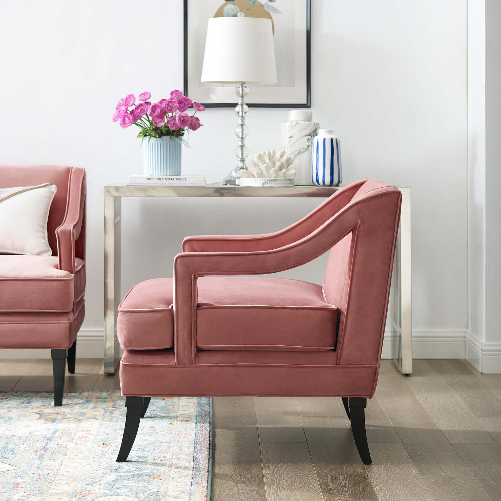 Modway Concur Button Tufted Upholstered Velvet Armchair | Armchairs