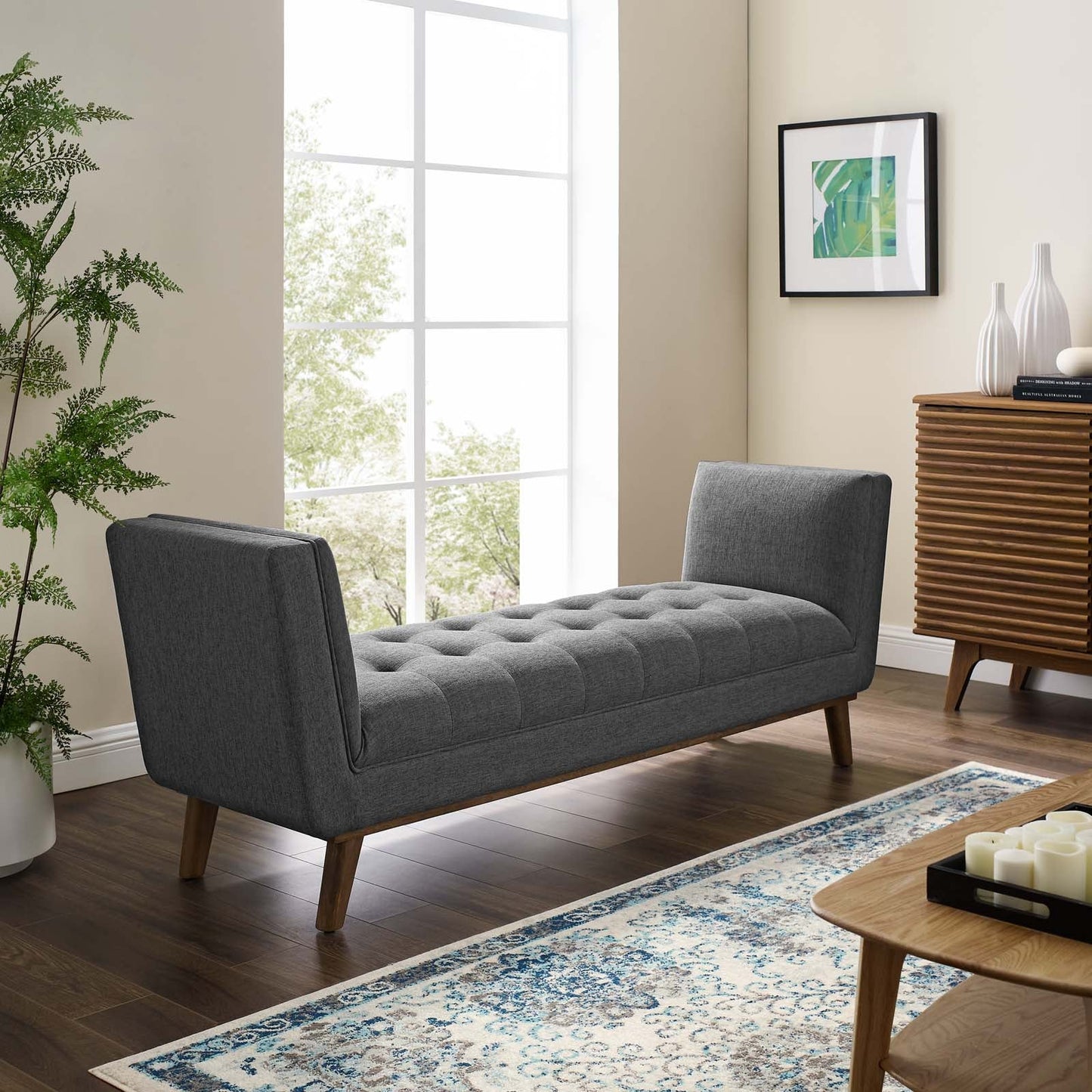 Modway Haven Tufted Button Upholstered Fabric Accent Bench | Stools & Benches | 