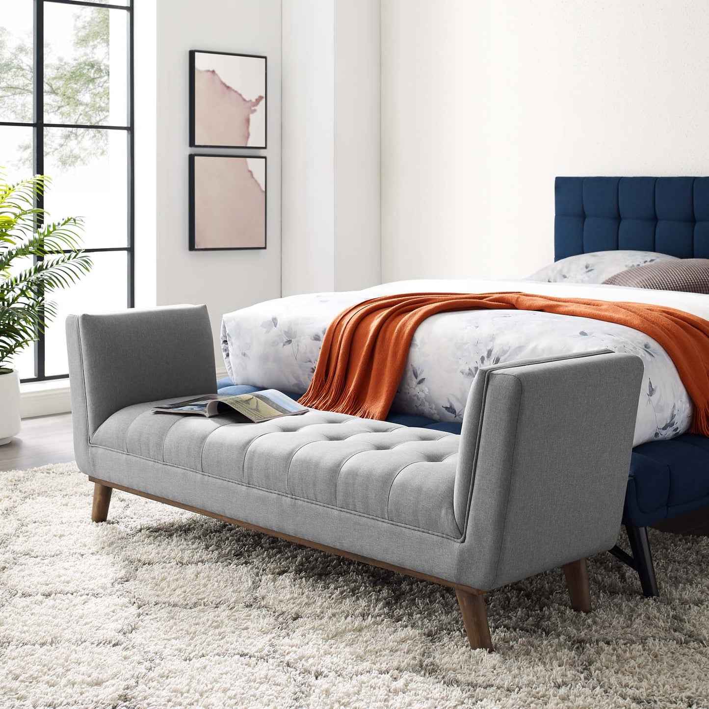 Modway Haven Tufted Button Upholstered Fabric Accent Bench | Stools & Benches | 