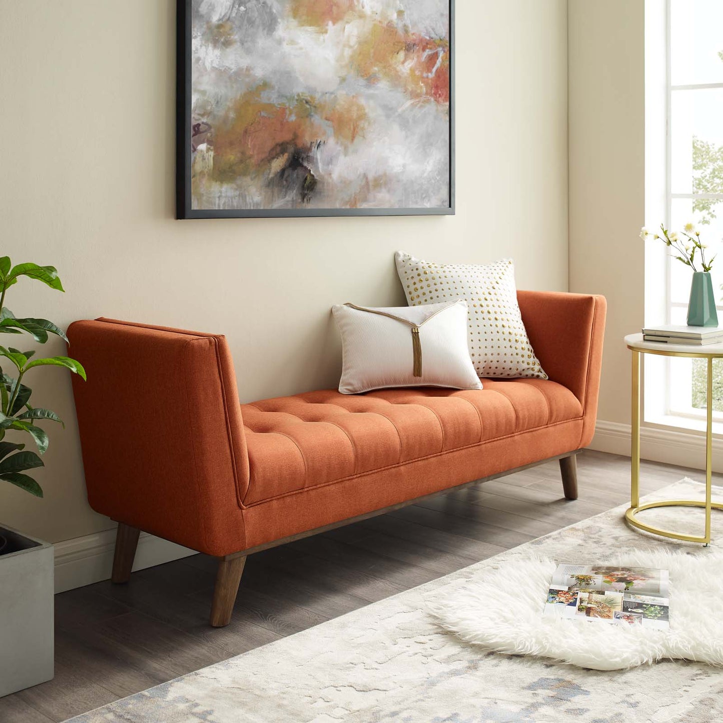 Modway Haven Tufted Button Upholstered Fabric Accent Bench | Stools & Benches | 