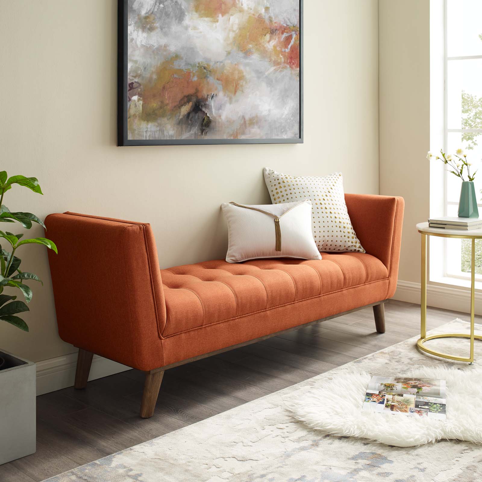 Modway Haven Tufted Button Upholstered Fabric Accent Bench | Stools & Benches | 