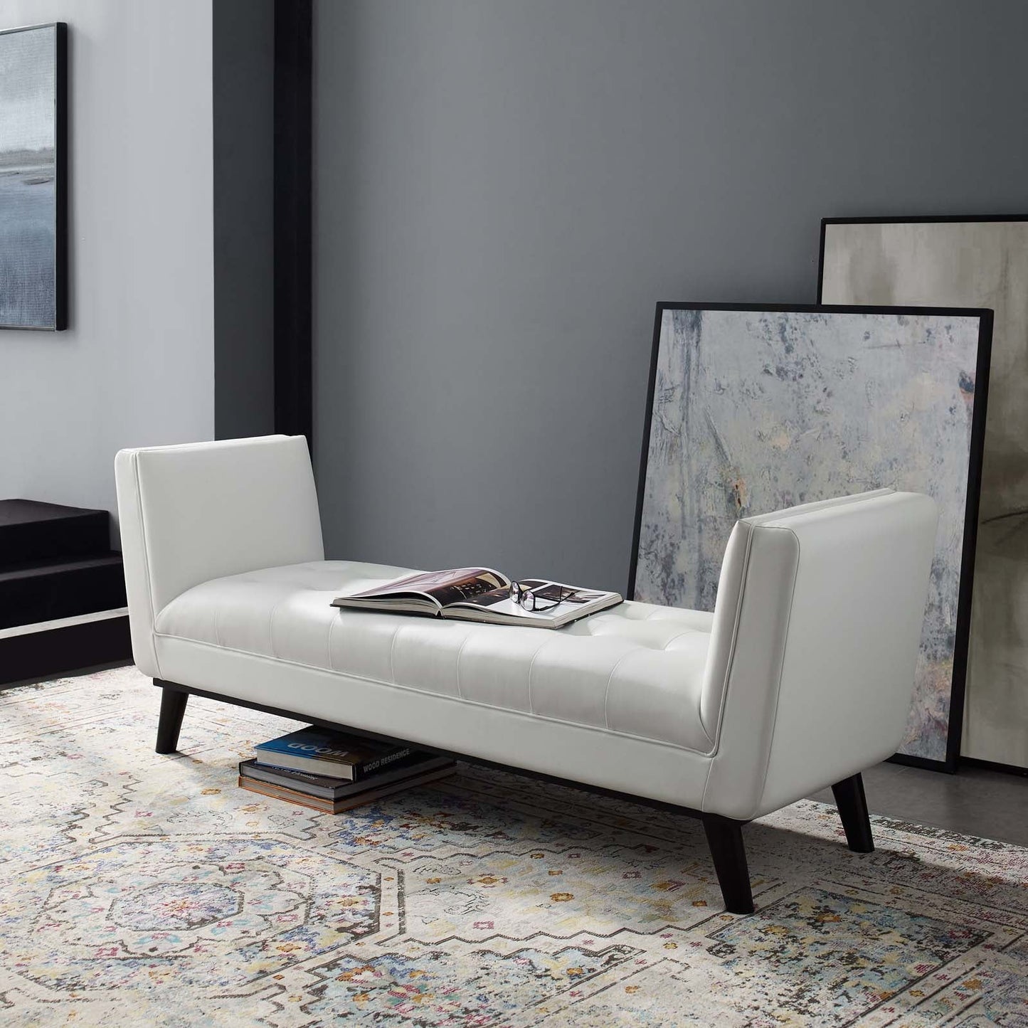 Modway Haven Tufted Button Faux Leather Accent Bench | Stools & Benches