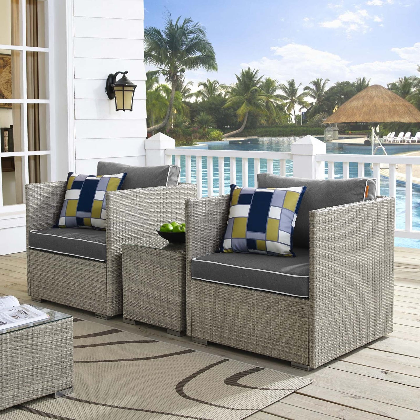 Modway Repose 3 Piece Outdoor Patio Sectional Set