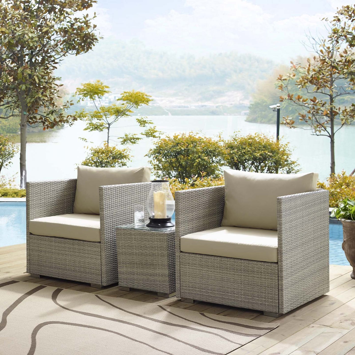 Modway Repose 3 Piece Outdoor Patio Sunbrella® Sectional Set