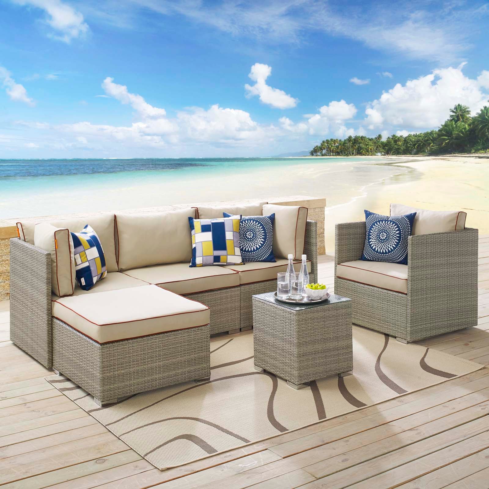 Repose 6 Piece Outdoor Patio Sectional Set By Modway - EEI-3014 | Outdoor Sofas, Loveseats & Sectionals | Modishstore