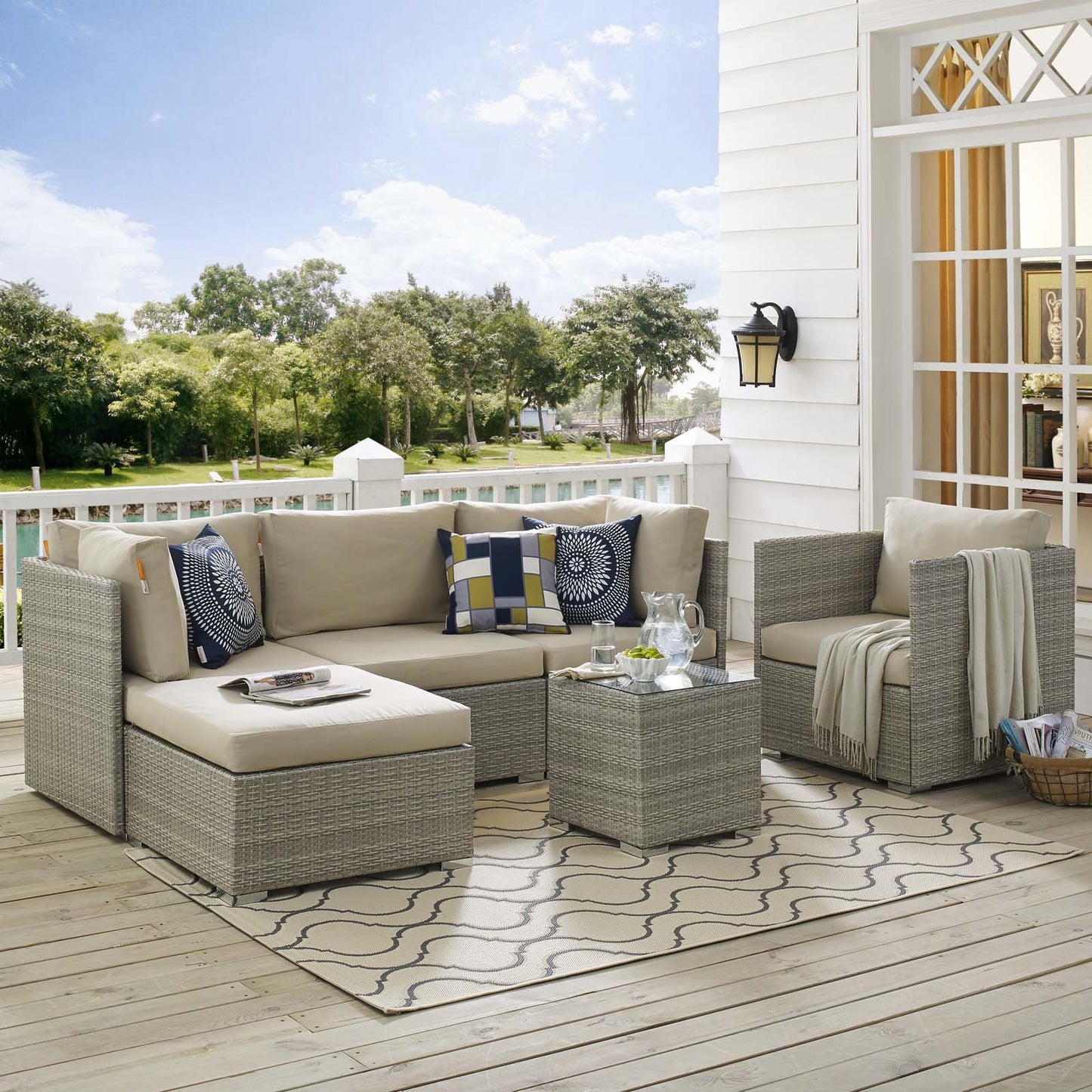 Modway Repose 6 Piece Outdoor Patio Sunbrella® Sectional Set