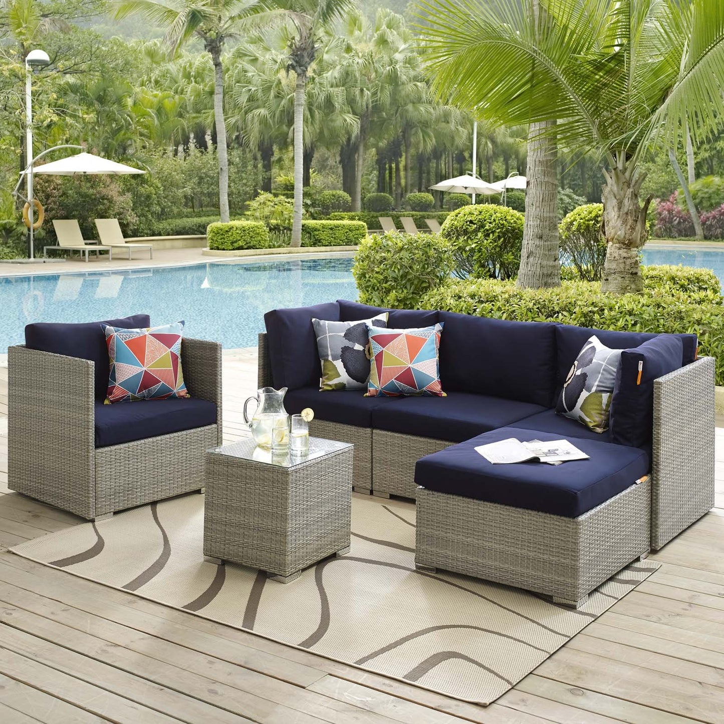 Modway Repose 6 Piece Outdoor Patio Sunbrella® Sectional Set