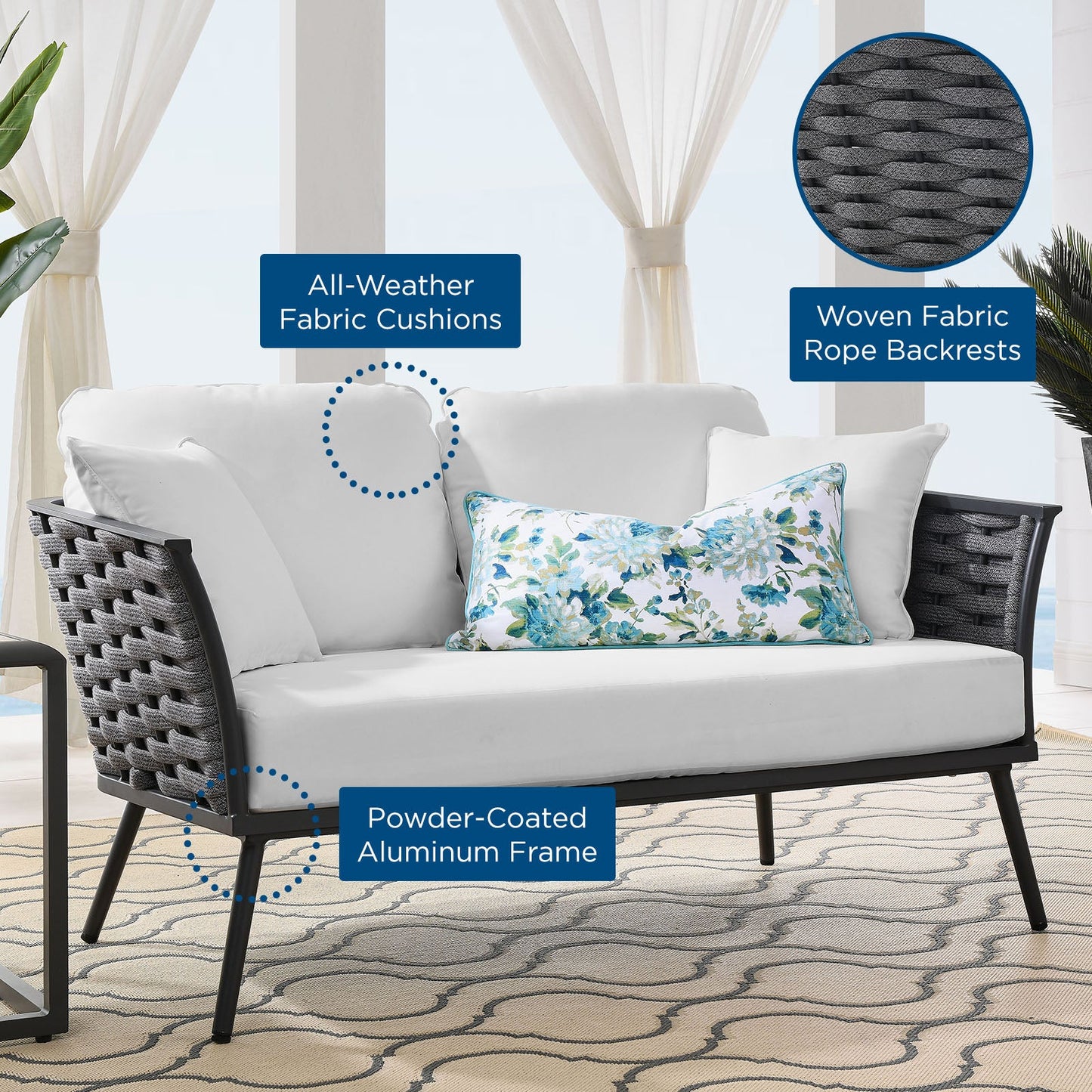 Modway Stance Outdoor Patio Aluminum Loveseat | Outdoor Sofas, Loveseats & Sectionals | Modishstore-13