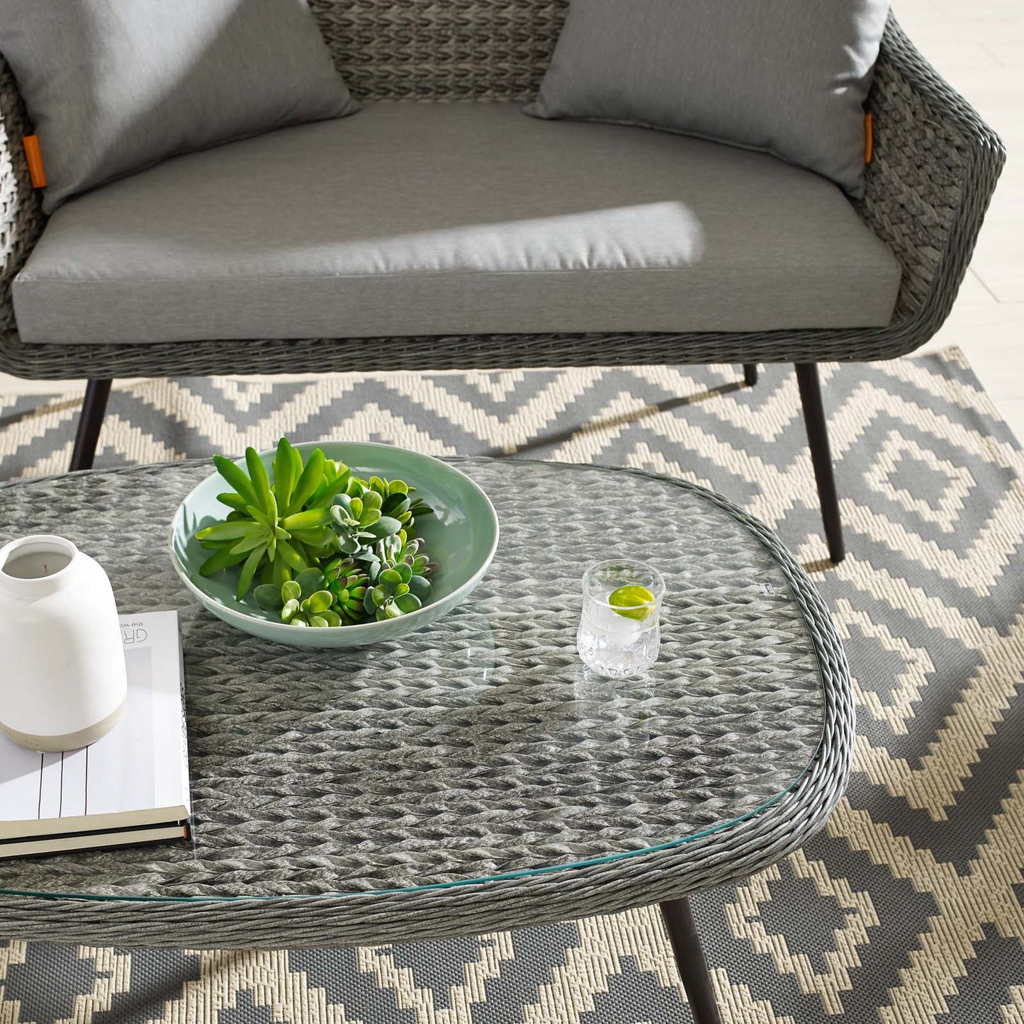 Modway Endeavor Outdoor Patio Wicker Rattan Coffee Table Gray | Coffee Tables | 