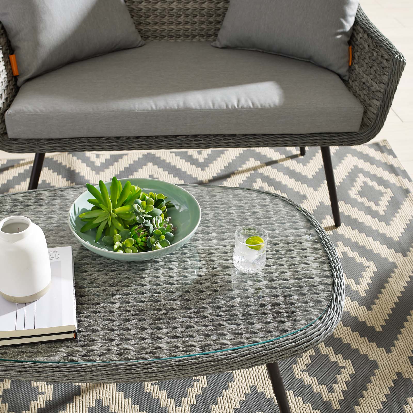 Modway Endeavor Outdoor Patio Wicker Rattan Coffee Table Gray | Coffee Tables | 