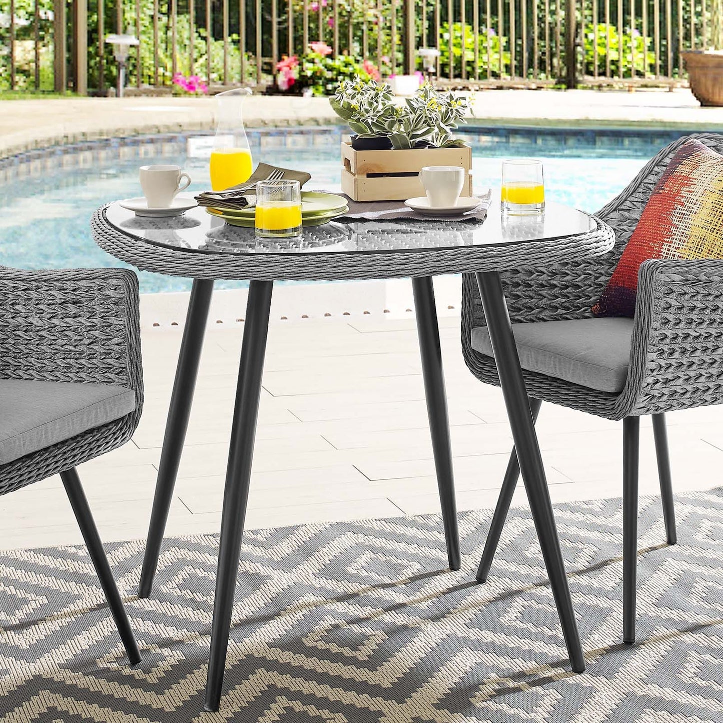 Modway Endeavor 36" Outdoor Patio Wicker Rattan Dining Table Gray | Dining Tables