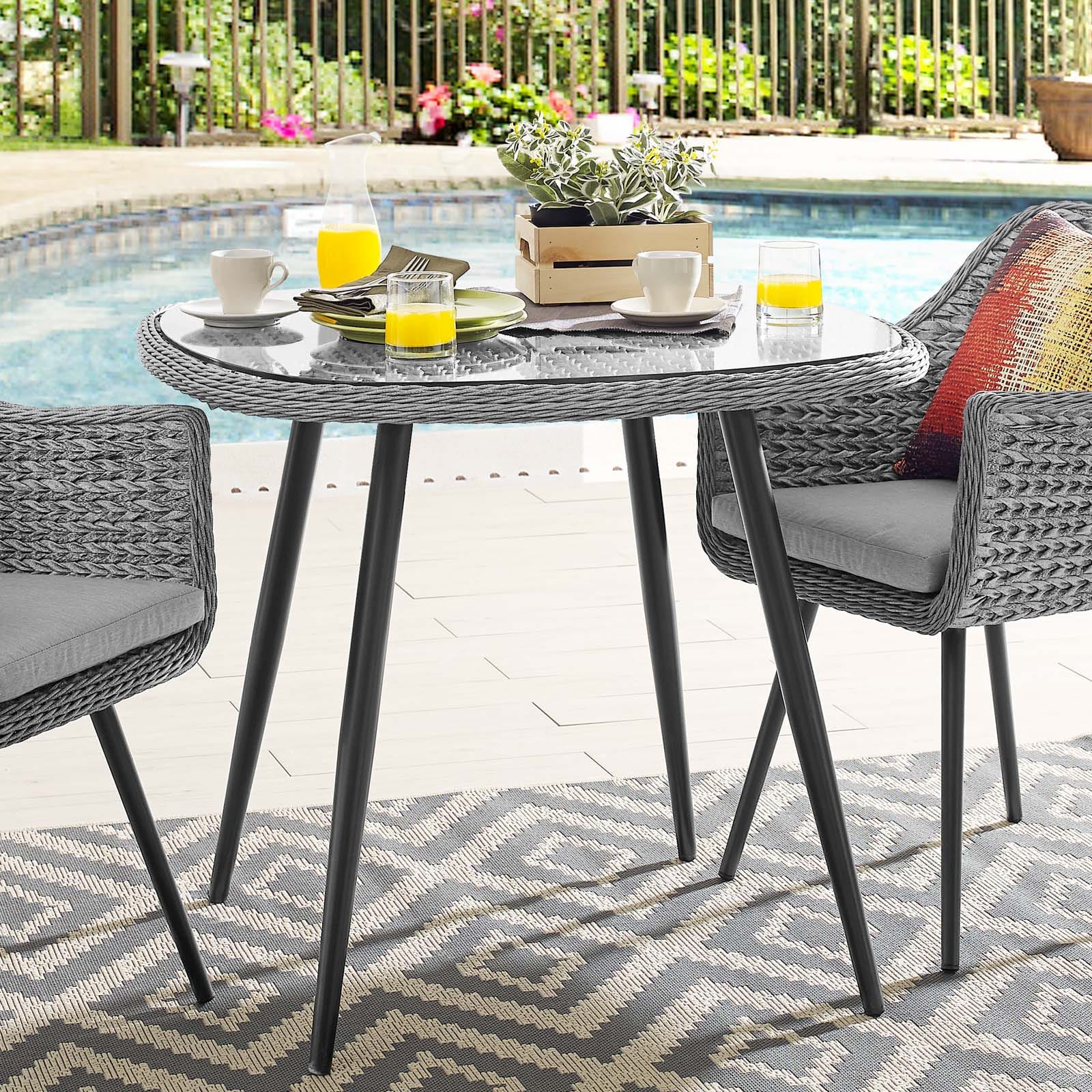 Modway Endeavor 36" Outdoor Patio Wicker Rattan Dining Table Gray | Dining Tables