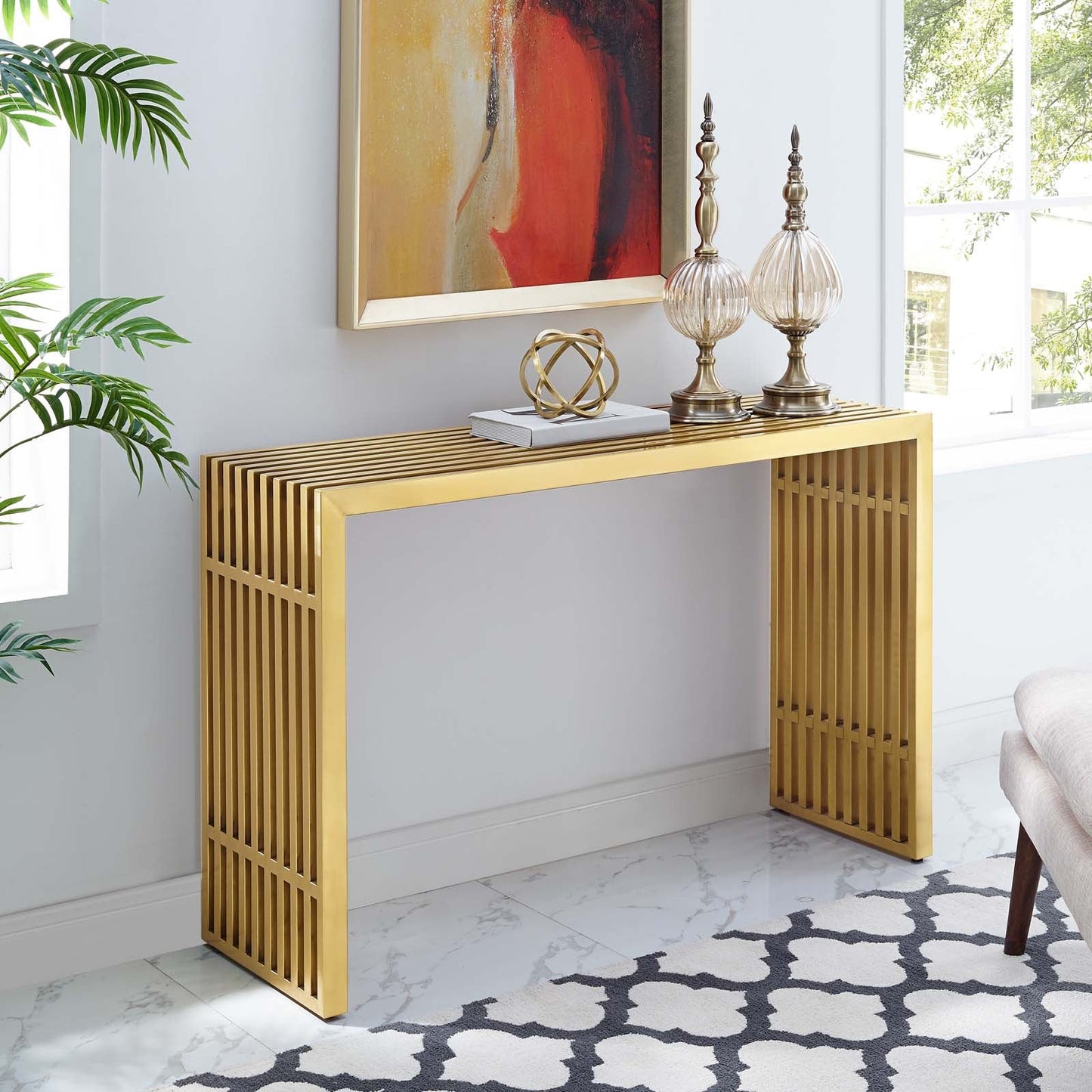 Modway Gridiron Stainless Steel Console Table | Console Tables