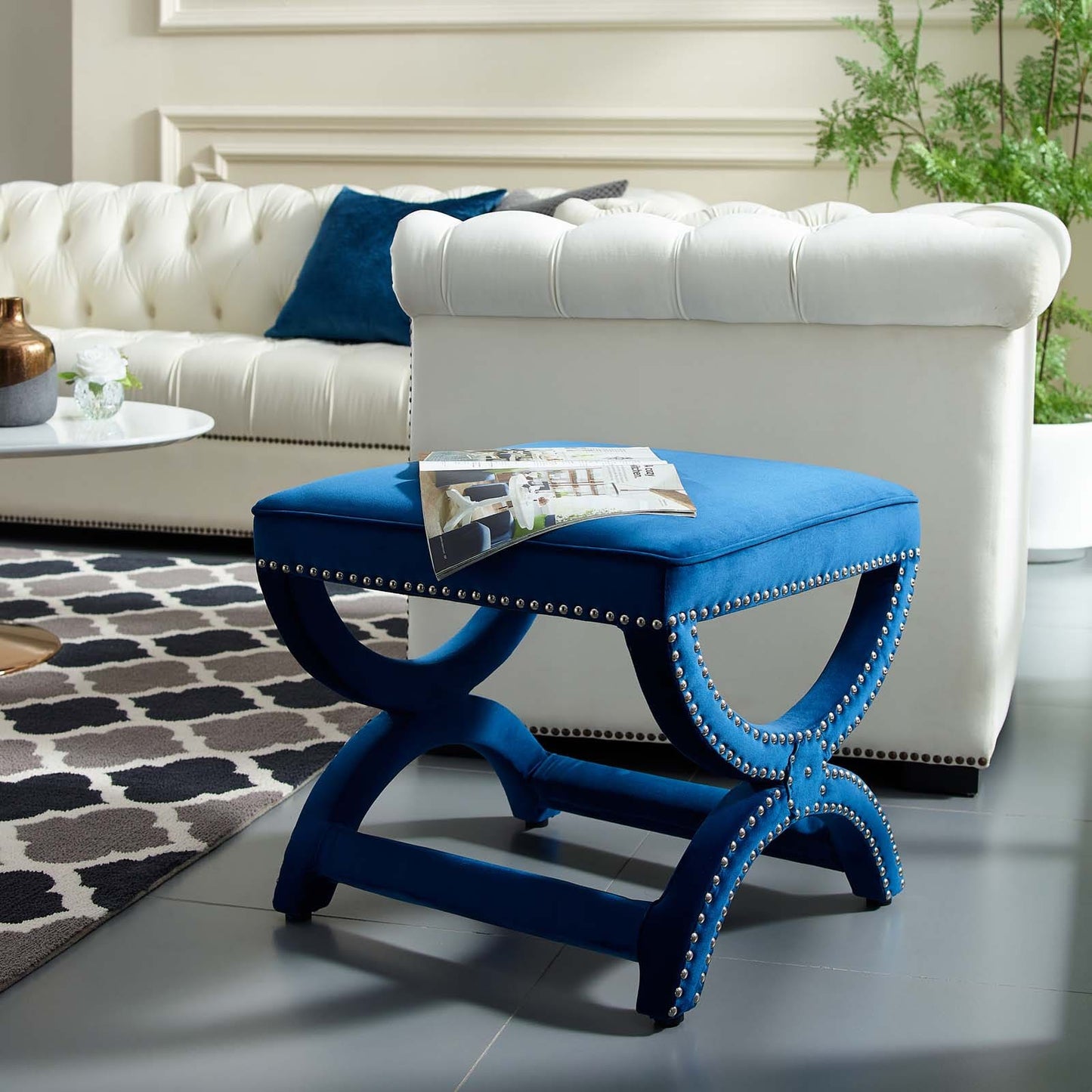 Modway Expound Upholstered Nailhead Trim Velvet Ottoman | Ottomans | 