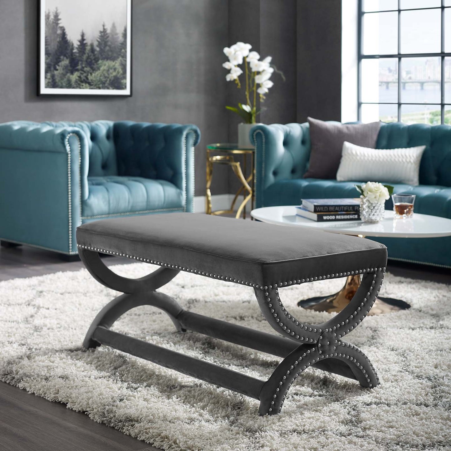 Modway Expound Upholstered Nailhead Trim Velvet Bench