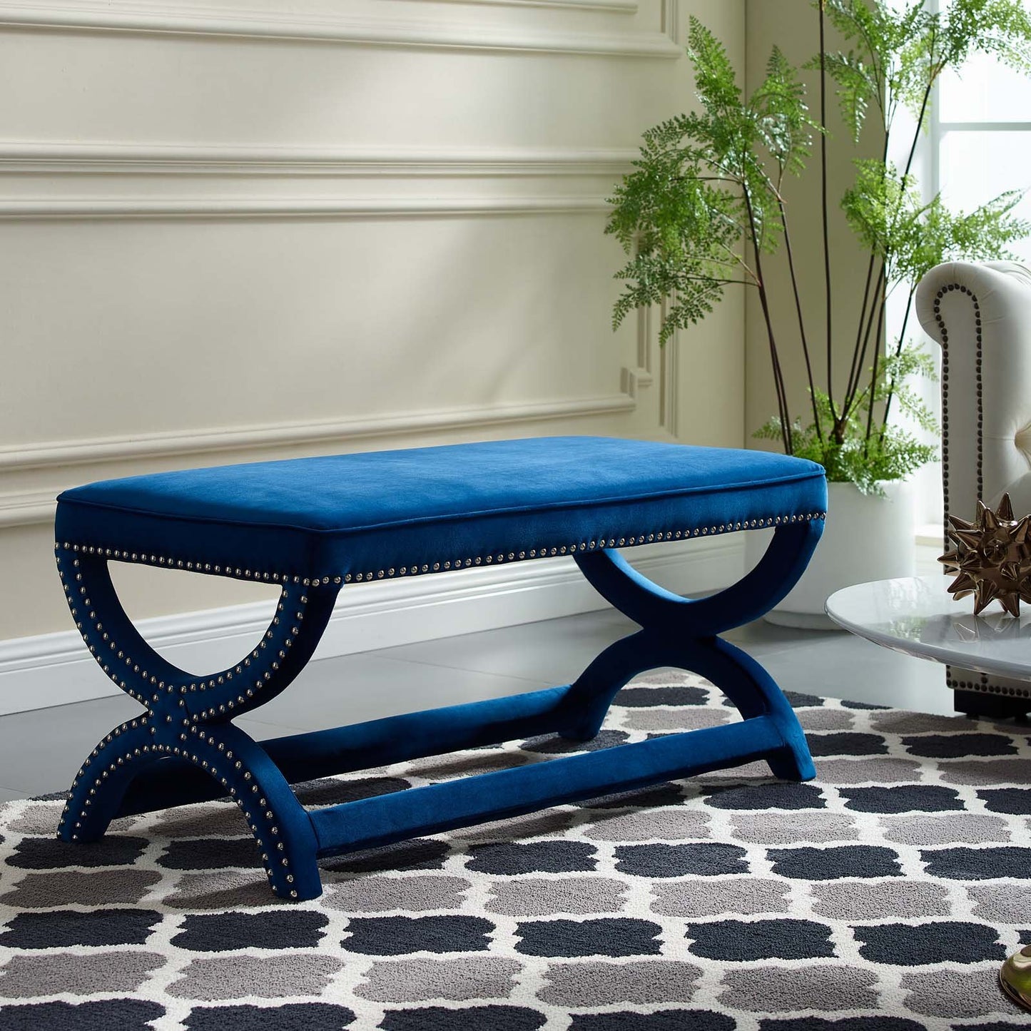 Modway Expound Upholstered Nailhead Trim Velvet Bench