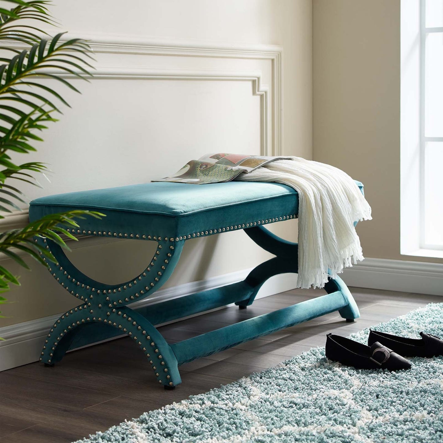 Modway Expound Upholstered Nailhead Trim Velvet Bench