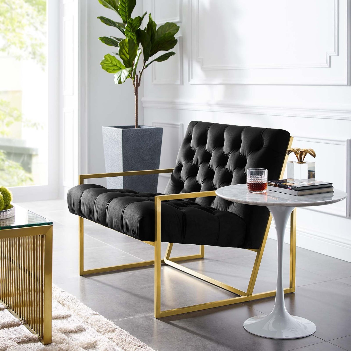 Modway Bequest Gold Stainless Steel Performance Velvet Accent Chair