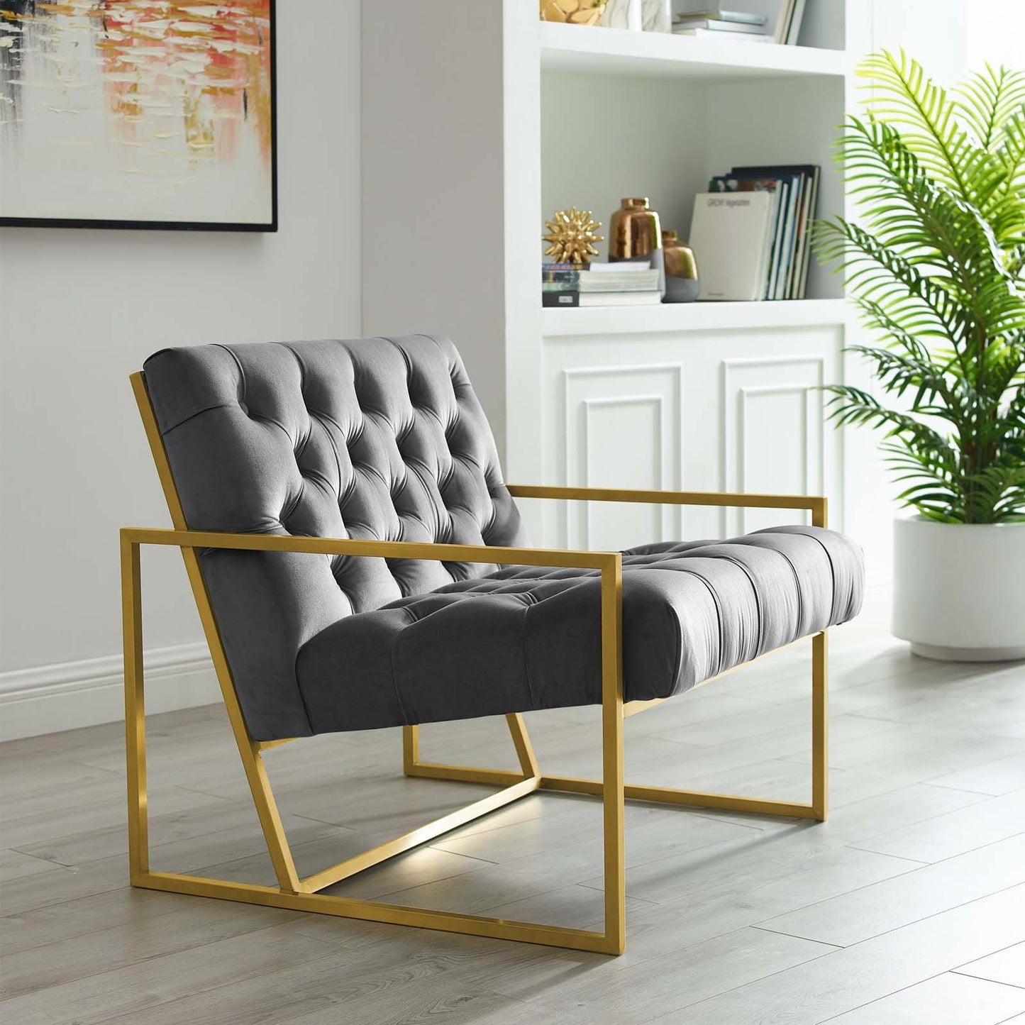 Modway Bequest Gold Stainless Steel Performance Velvet Accent Chair