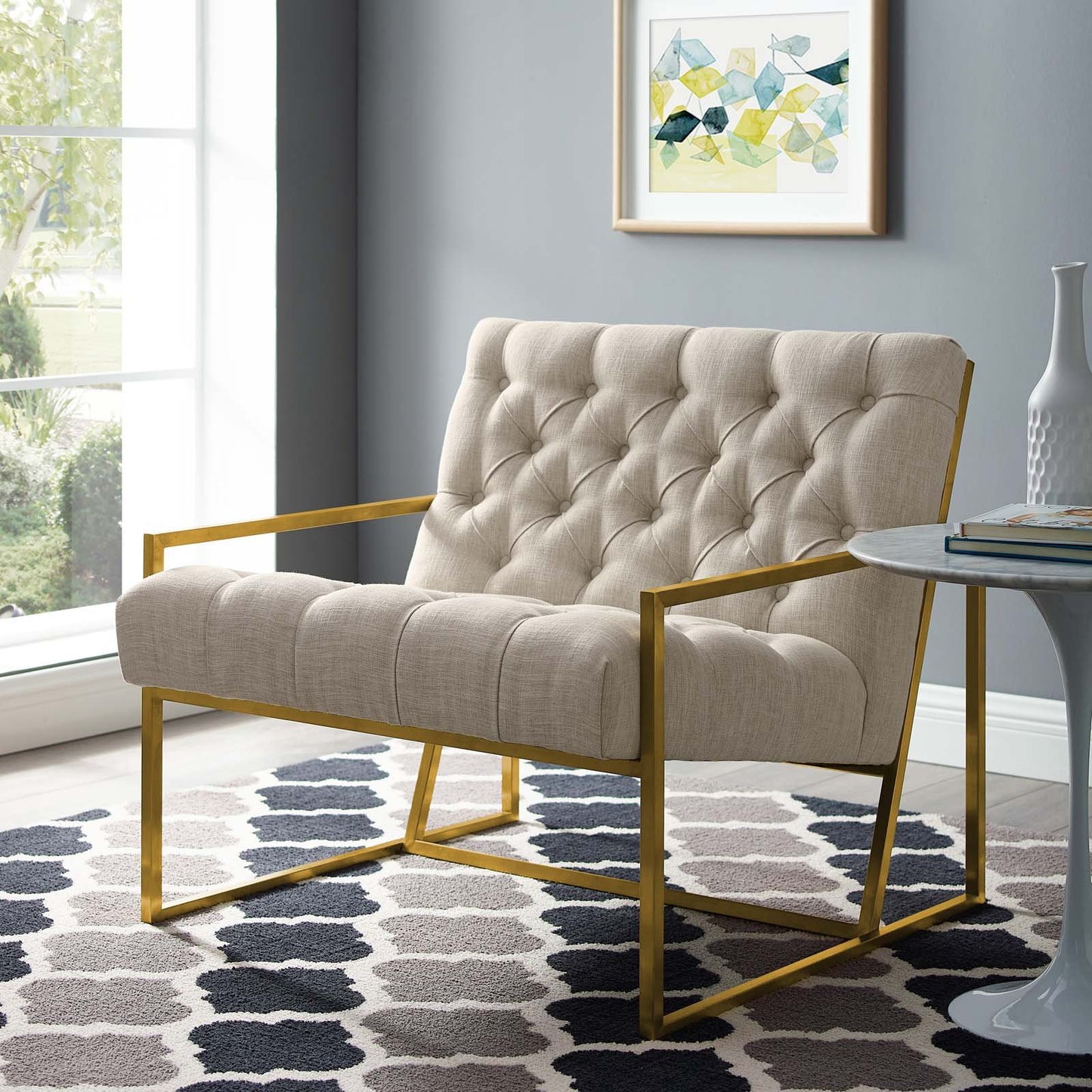 Modway Bequest Gold Stainless Steel Upholstered Fabric Accent Chair