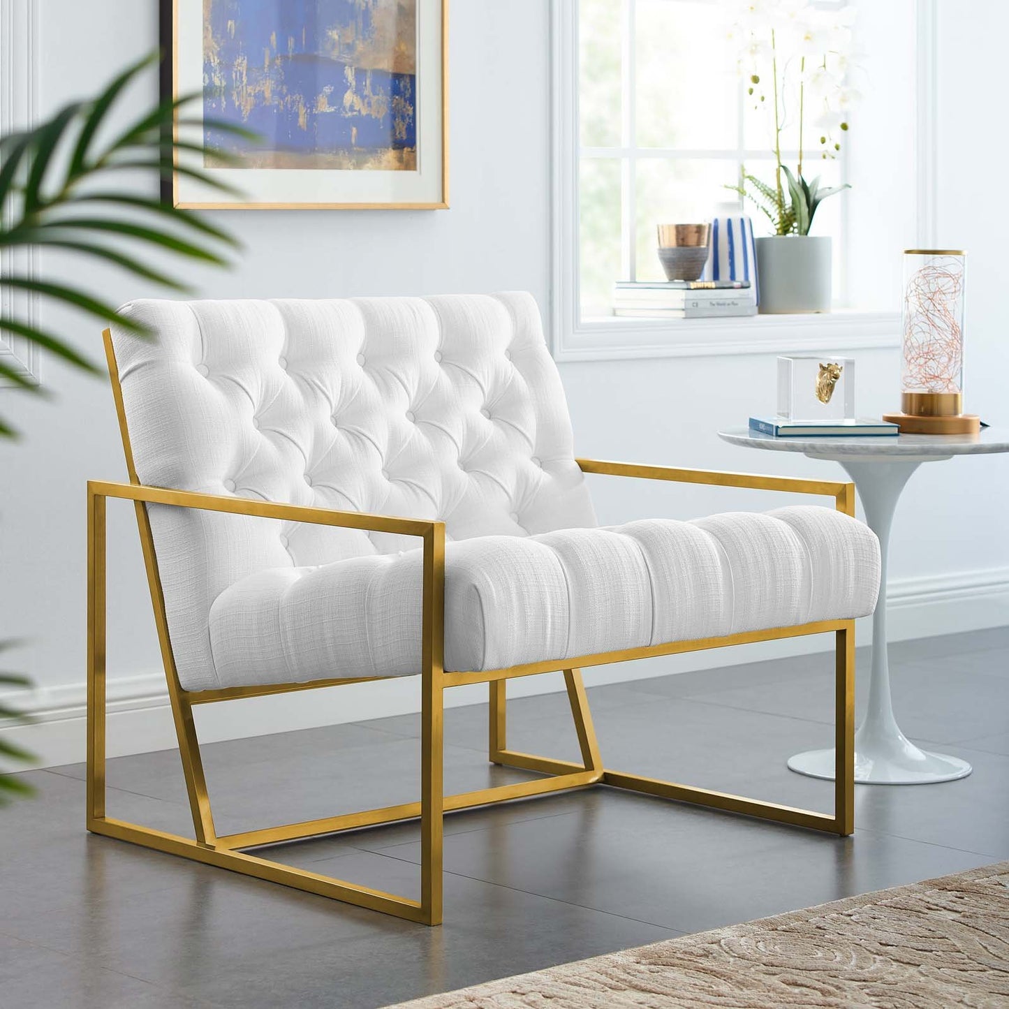 Modway Bequest Gold Stainless Steel Upholstered Fabric Accent Chair