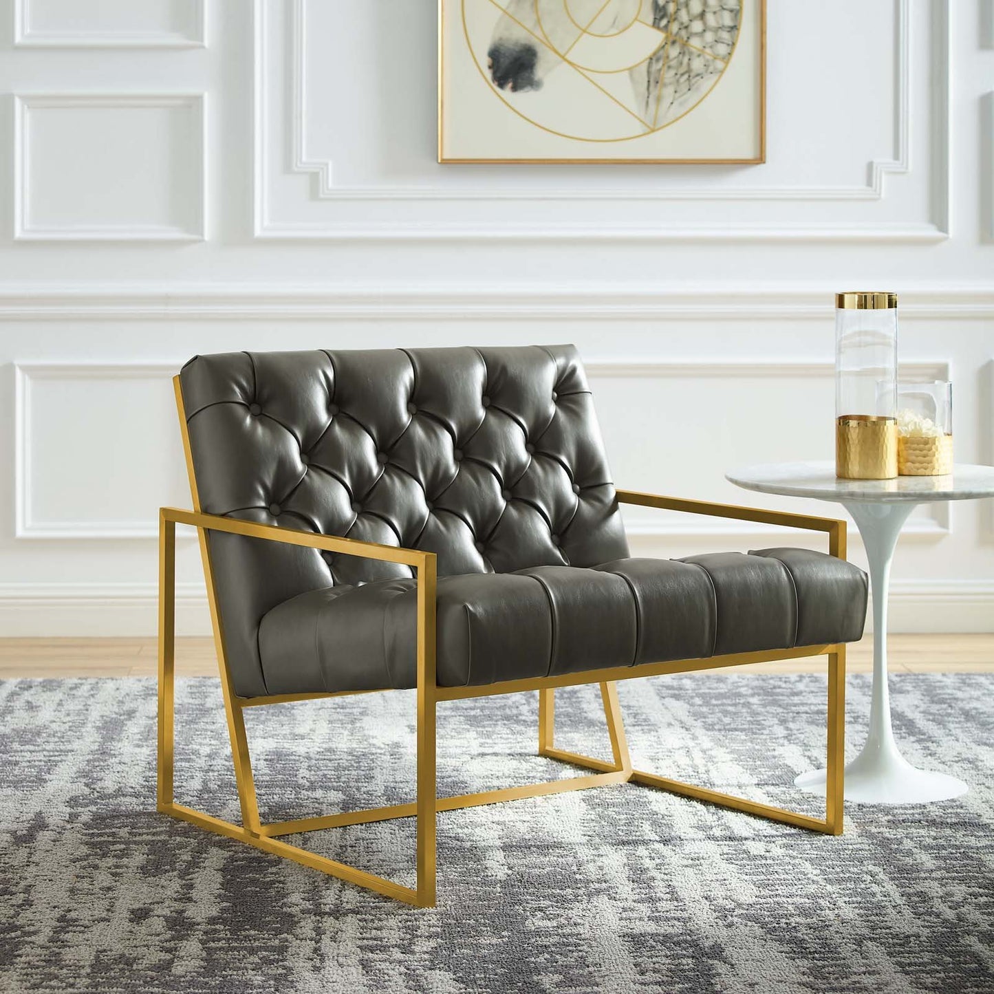 Modway Bequest Gold Stainless Steel Upholstered Fabric Accent Chair