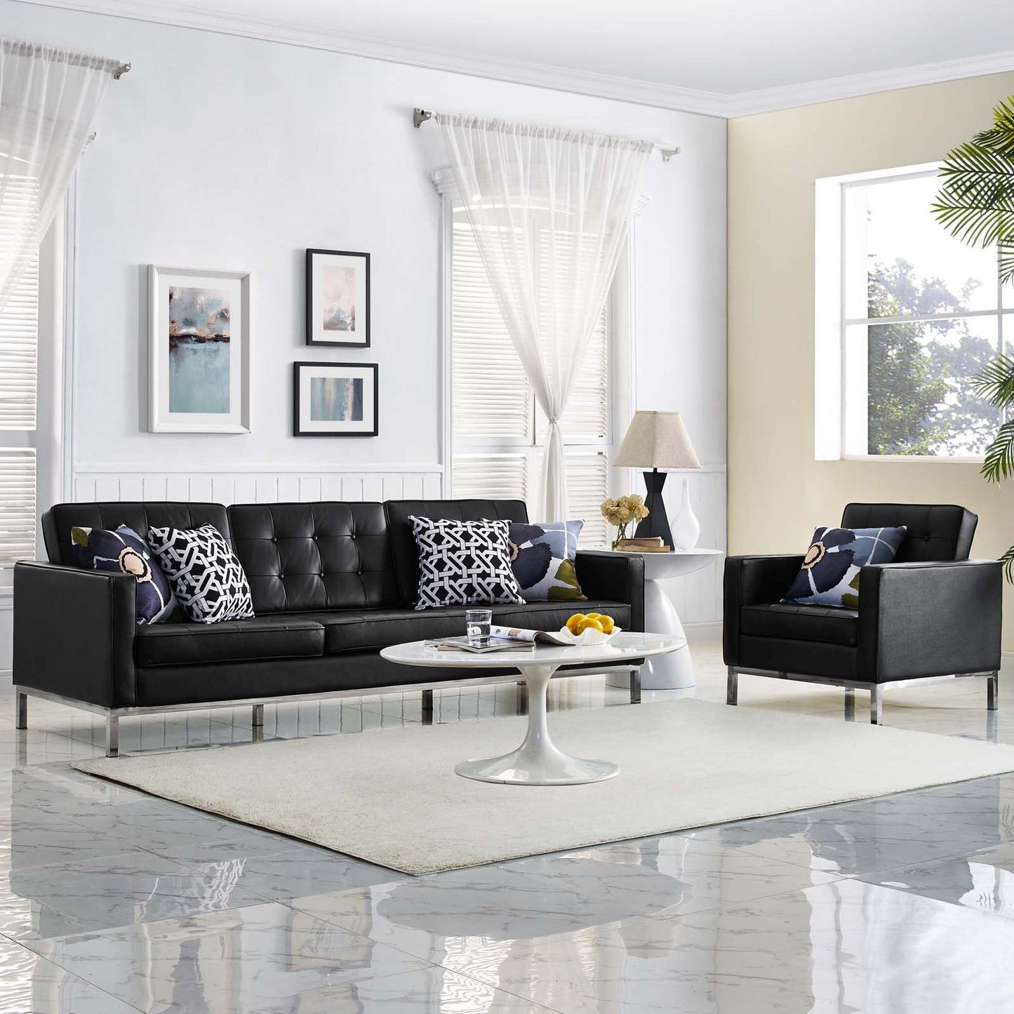 Modway Loft 2 Piece Leather Sofa and Armchair Set