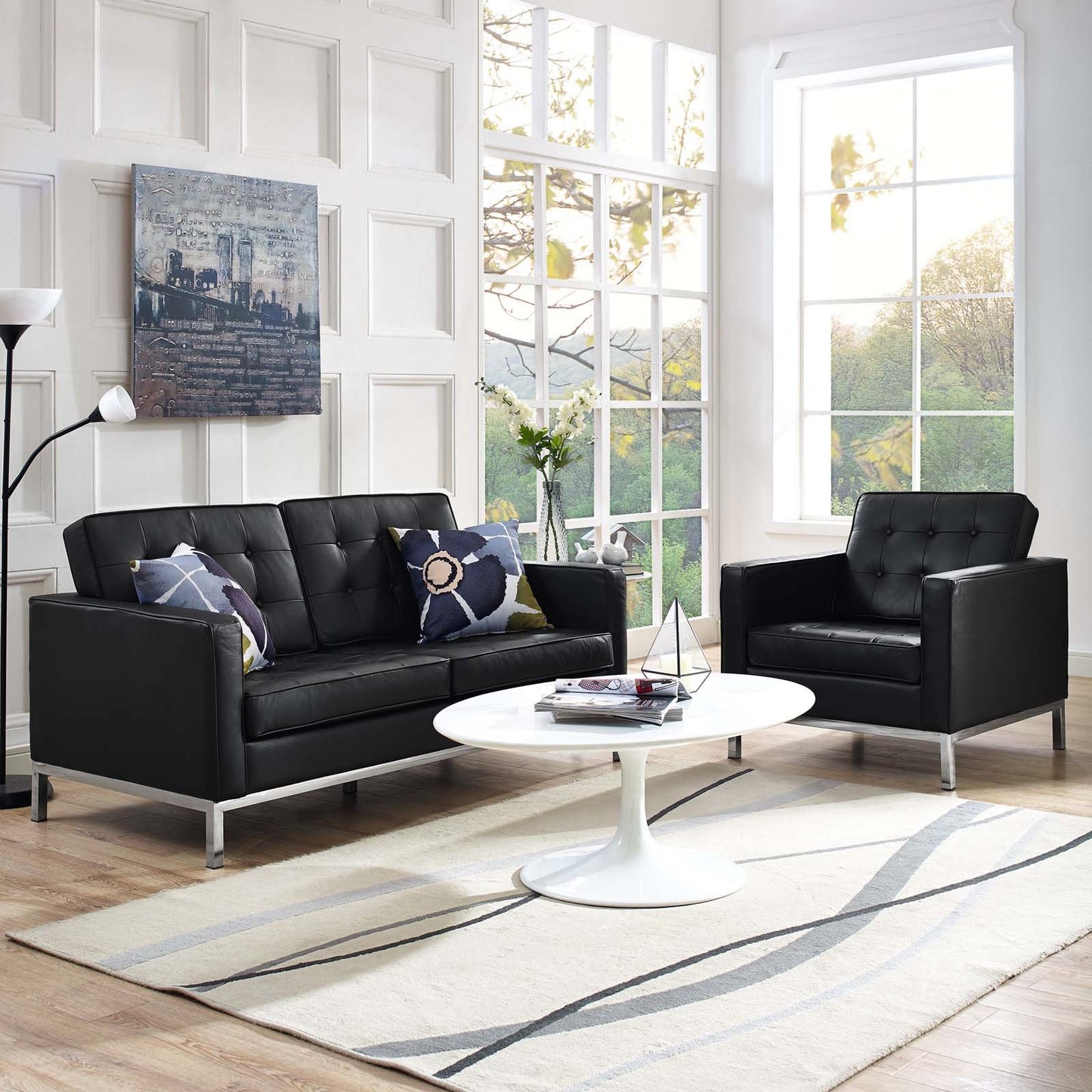 Modway Loft 2 Piece Leather Loveseat and Armchair Set