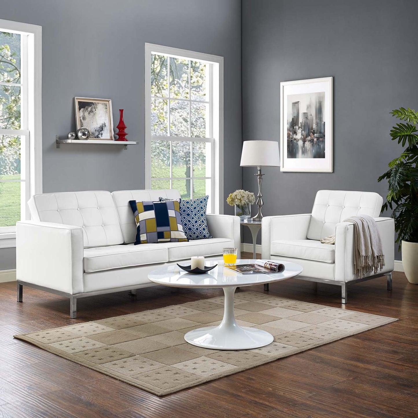 Modway Loft 2 Piece Leather Loveseat and Armchair Set