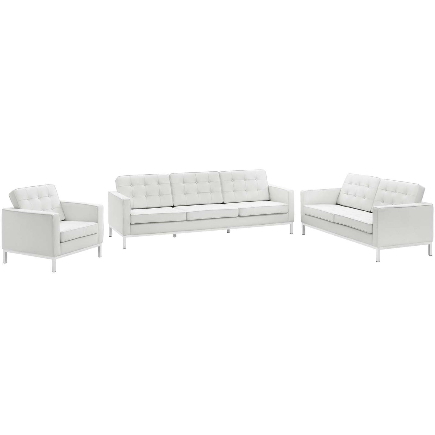 Modway Loft 3 Piece Leather Sofa Loveseat and Armchair Set