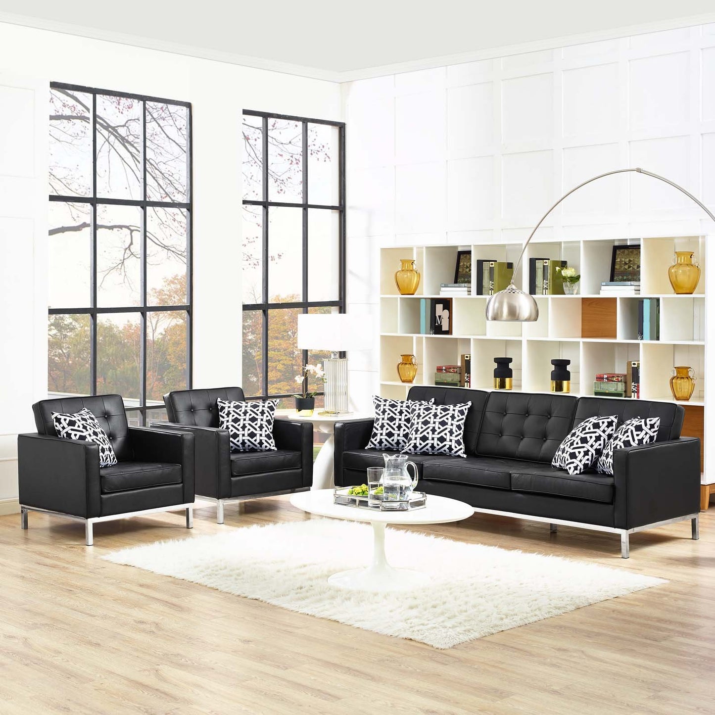Modway Loft 3 Piece Leather Sofa and Armchair Set
