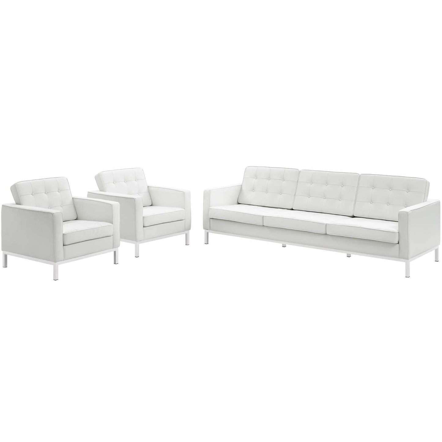 Modway Loft 3 Piece Leather Sofa and Armchair Set