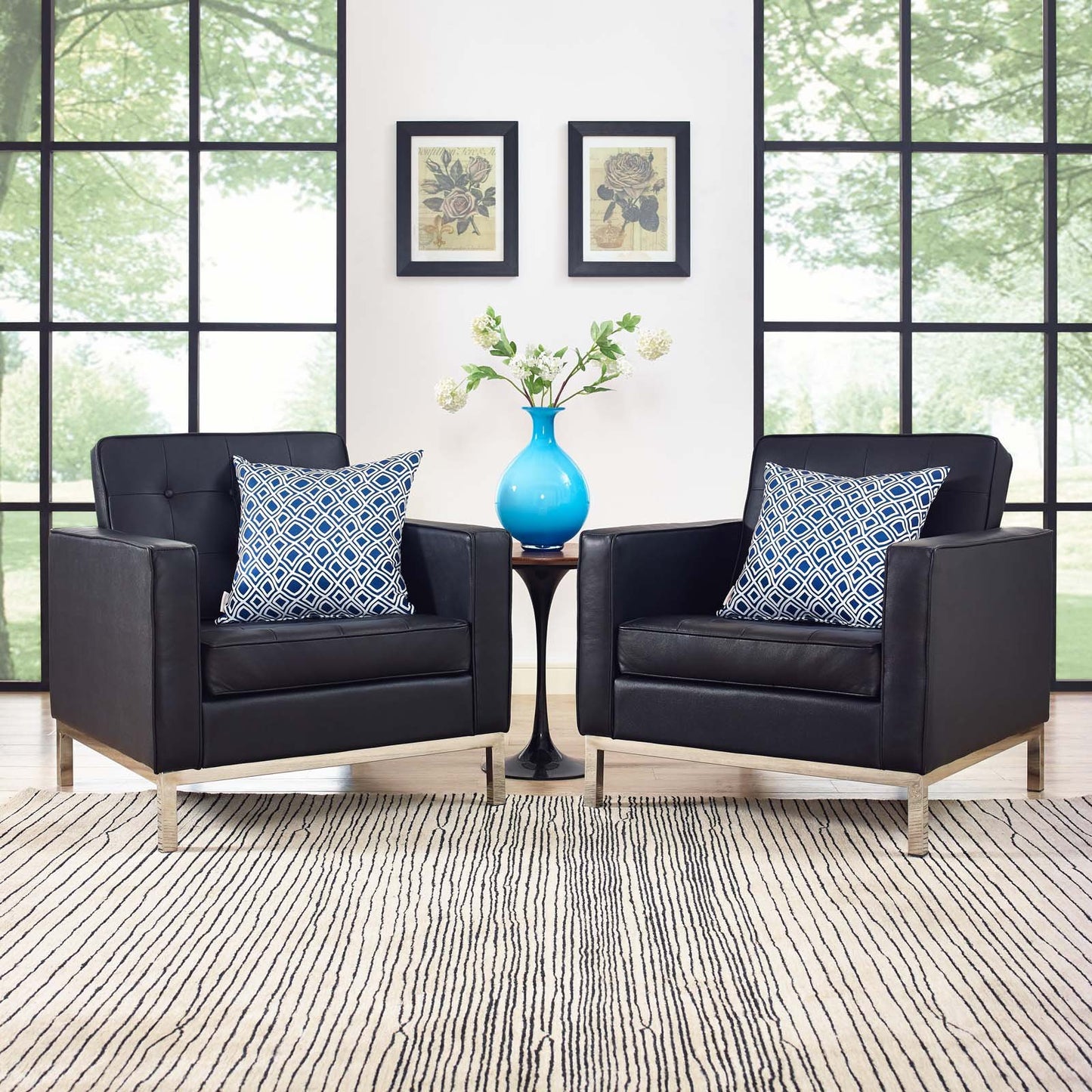Modway Loft 2 Piece Leather Armchair Set