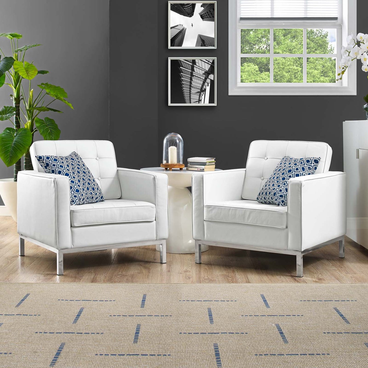 Modway Loft 2 Piece Leather Armchair Set