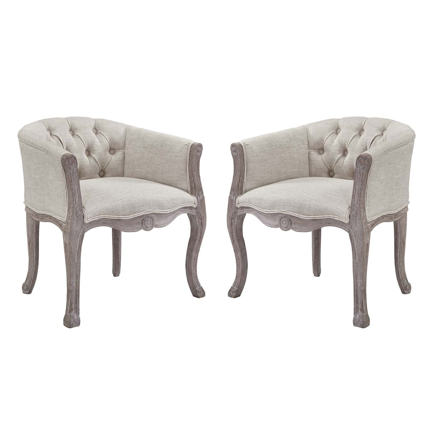 Modway Crown Vintage French Upholstered Fabric Dining Armchair Set of 2 | Dining Chairs | 