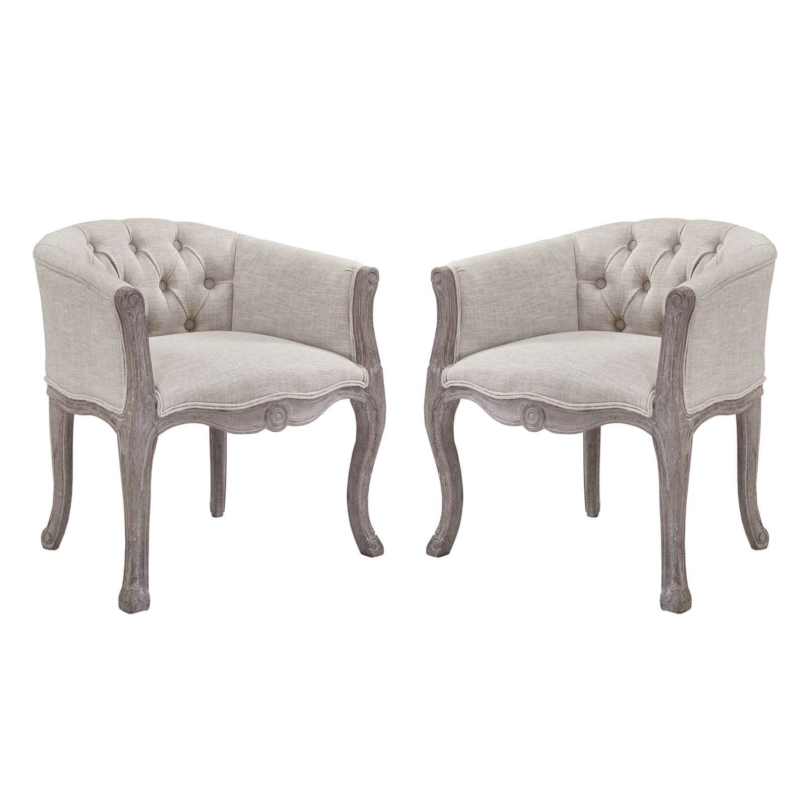 Modway Crown Vintage French Upholstered Fabric Dining Armchair Set of 2 | Dining Chairs | 