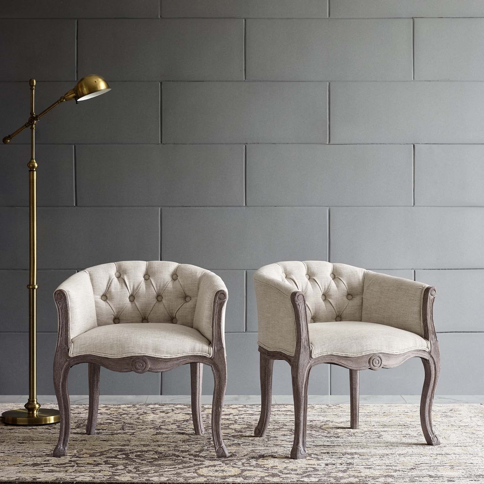 Modway Crown Vintage French Upholstered Fabric Dining Armchair Set of 2 | Dining Chairs